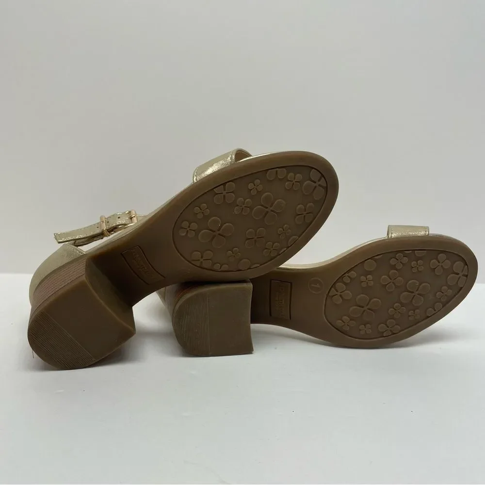 Kenneth Cole Sandals Metallic Gold Open Toe Zipper Heal Ankle Buckle Girl Size 1